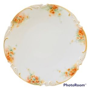 JPL JEAN POUYAT LIMOGES FRANCE ROUND PORCELAIN PLATE ORANGE WHITE ANTIQUE